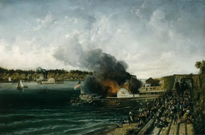 Framed Print : Burning of the Sidewheeler Henry Clay, ca. 1854-60. Creator: Unknown