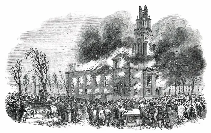 Framed Print : Burning of St. Anne's Church, Limehouse, on Good Friday Morning, 1850. Creator: Unknown Framed Print : Burning of St. Anne's Church, Limehouse, on Good Friday Morning, 1850. Creator: Unknown