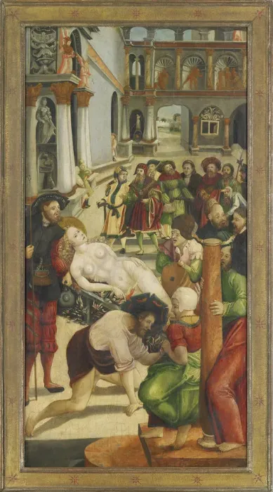 Framed Print : The Burning. Wing from the Saint Agatha Altar, 1523. Artist: Greimold, Jorg (ca 1500-after 1540) Framed Print : The Burning. Wing from the Saint Agatha Altar, 1523. Artist: Greimold, Jorg (ca 1500-after 1540)