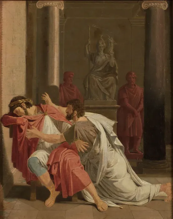 Framed Print : Burrhus, Nero's Tutor, Prostrating Himself before his Sovereign Lord, 1816. Creator: Otto Wallgren Framed Print : Burrhus, Nero's Tutor, Prostrating Himself before his Sovereign Lord, 1816. Creator: Otto Wallgren