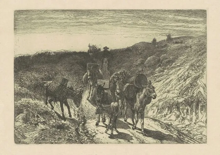 Framed Print : The Burrow Train, New Mexico, 1880. Creator: Peter Moran Framed Print : The Burrow Train, New Mexico, 1880. Creator: Peter Moran