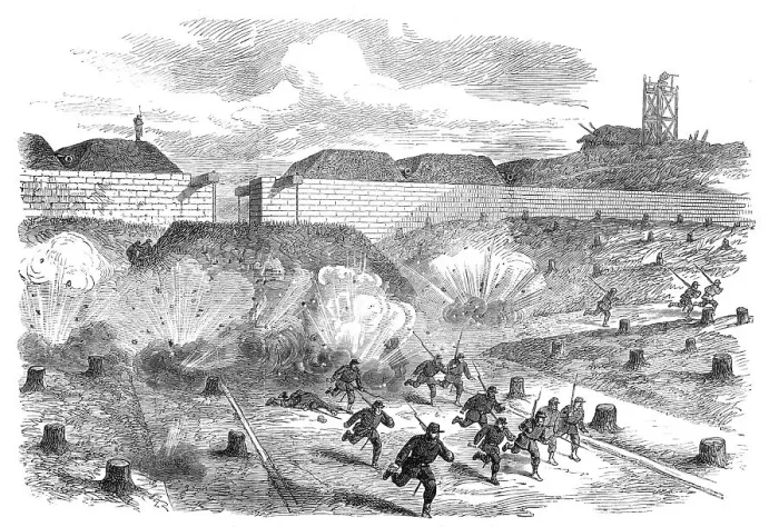 Framed Print : Bursting of Prussian shells within the Porte d'Auteuil, Paris, (sketch by balloon post), 1871. Creator: Unknown Framed Print : Bursting of Prussian shells within the Porte d'Auteuil, Paris, (sketch by balloon post), 1871. Creator: Unknown