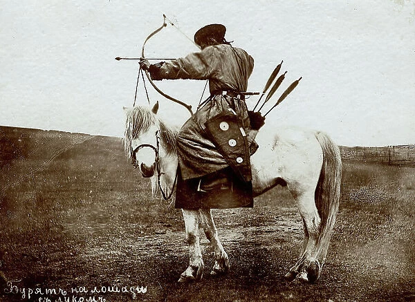 Buryat on horseback with bow, 1895-1939. Creator: L Veniukov