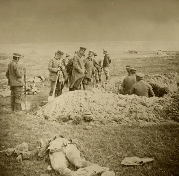 Framed Print : Burying bodies, Sainte-Marie-a-Py, northern France, c1914-c1918 Framed Print : Burying bodies, Sainte-Marie-a-Py, northern France, c1914-c1918