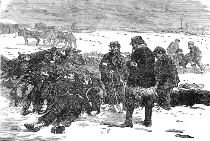 Framed Print : Burying French soldiers outside the village of Chevilly, 1871. Creator: Unknown Framed Print : Burying French soldiers outside the village of Chevilly, 1871. Creator: Unknown