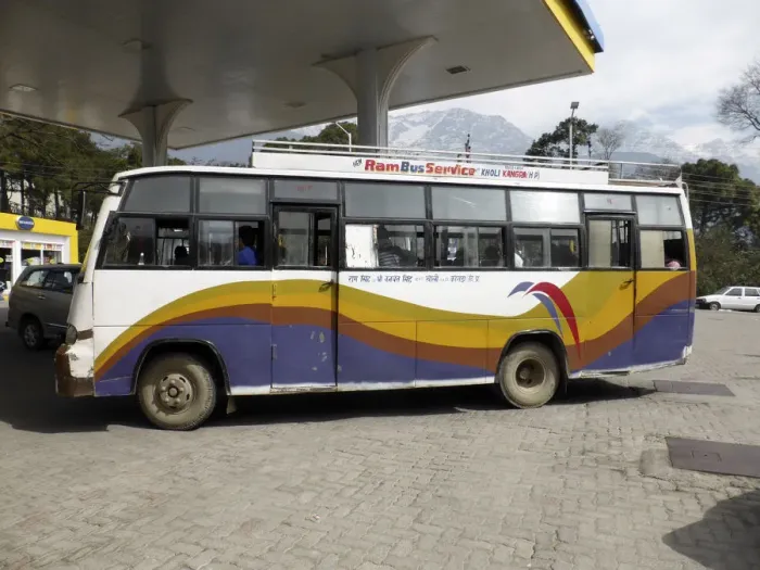 Framed Print : Bus in petrol station at Dharamshala Himachal Pradesh. Creator: Unknown Framed Print : Bus in petrol station at Dharamshala Himachal Pradesh. Creator: Unknown