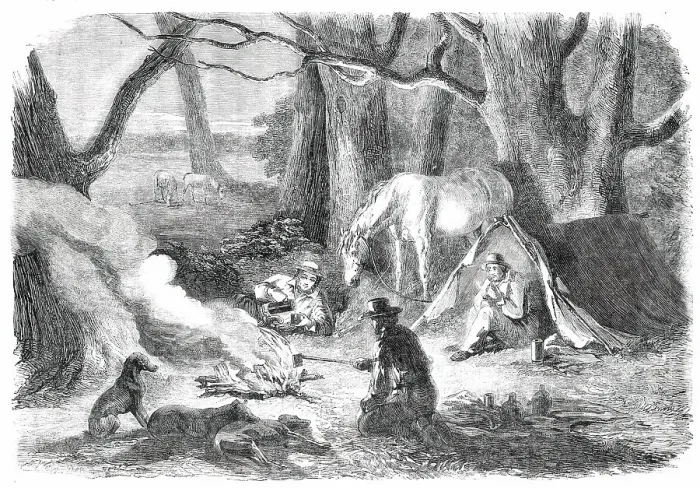 Framed Print : Bushing It - Camped for the Night, 1850. Creator: Unknown Framed Print : Bushing It - Camped for the Night, 1850. Creator: Unknown