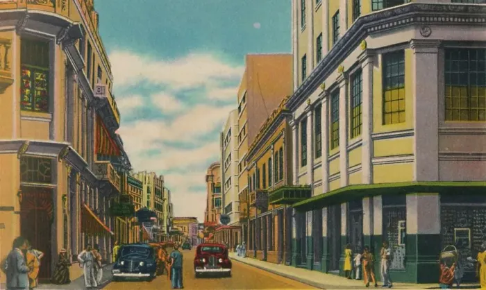 Framed Print : Business Street, Barranquilla, c1940s Framed Print : Business Street, Barranquilla, c1940s