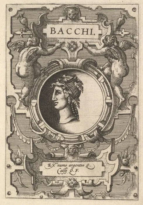 Framed Print : Bust of Bacchus surrounded by strapwork, from the series Deorum dearumque Framed Print : Bust of Bacchus surrounded by strapwork, from the series Deorum dearumque