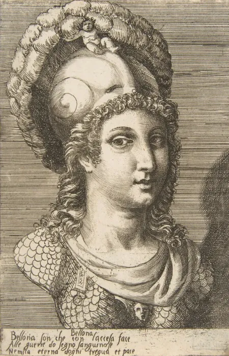 Framed Print : Bust of Bellona, ca. 1531-76. Creator: Giulio Bonasone Framed Print : Bust of Bellona, ca. 1531-76. Creator: Giulio Bonasone