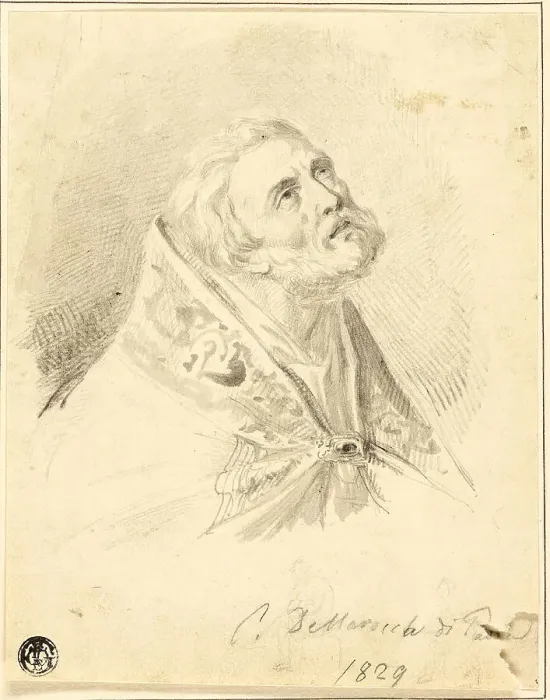 Framed Print : Bust of Bishop Saint, with Slight Figure Sketches, 1829. Creators: Carlo Dellarocca, Paul Delaroche Framed Print : Bust of Bishop Saint, with Slight Figure Sketches, 1829. Creators: Carlo Dellarocca, Paul Delaroche