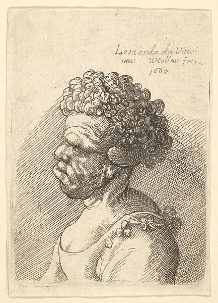 Bust of a deformed woman with curly hair in profile to the left, 1665
