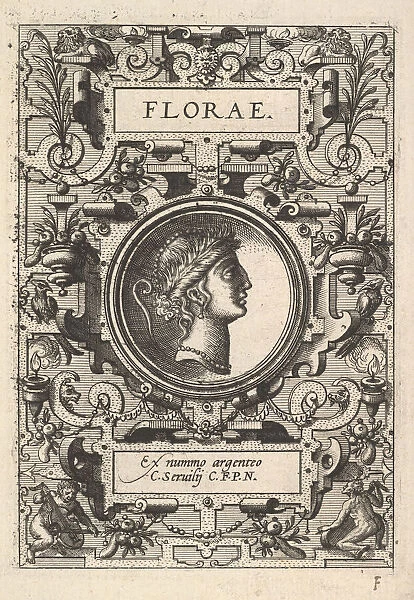 Bust of Florae surrounded by strapwork, from the series Deorum dearumque