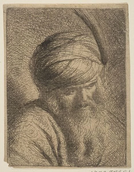 Bust of a Man in a Feathered Turban and Long Beard. n. d. Creator: Circle of Rembrandt