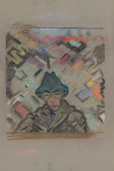 Framed Print : Bust man in a hat with a decorative background, around 1937. Creator: Arnold Peter Weisz-Kubincan Framed Print : Bust man in a hat with a decorative background, around 1937. Creator: Arnold Peter Weisz-Kubincan