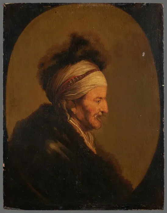 Framed Print : Bust of a man in oriental costume, after Lievens, between 1630 and 1699. Creator: Unknown Framed Print : Bust of a man in oriental costume, after Lievens, between 1630 and 1699. Creator: Unknown