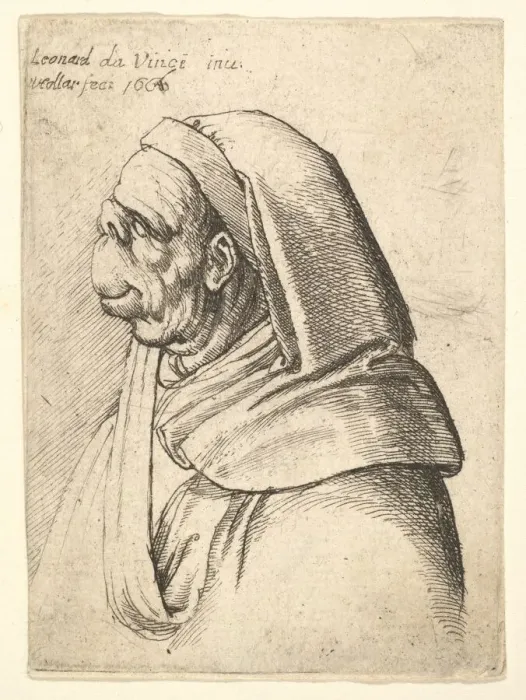 Framed Print : Bust of a man with a small turned-up nose and very high upper lip, wearing hood Framed Print : Bust of a man with a small turned-up nose and very high upper lip, wearing hood
