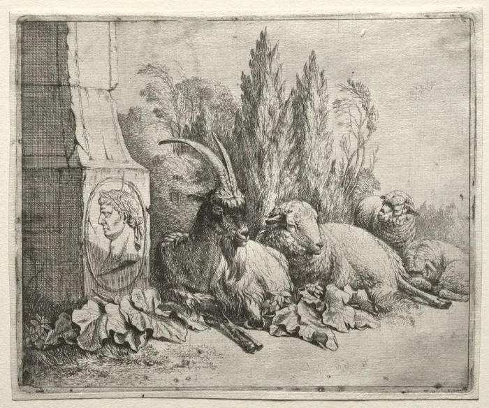 Framed Print : Bust at the Bottom of a Pyramid, 1665. Creator: Johann Heinrich Roos (German, 1631-1685) Framed Print : Bust at the Bottom of a Pyramid, 1665. Creator: Johann Heinrich Roos (German, 1631-1685)