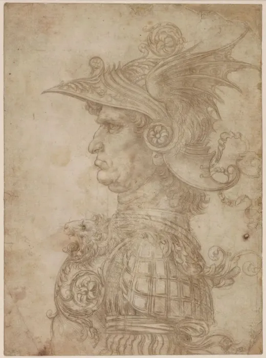 Framed Print : A bust of a warrior in profile to left, 1475-1480. Creator: Leonardo da Vinci (1452-1519) Framed Print : A bust of a warrior in profile to left, 1475-1480. Creator: Leonardo da Vinci (1452-1519)