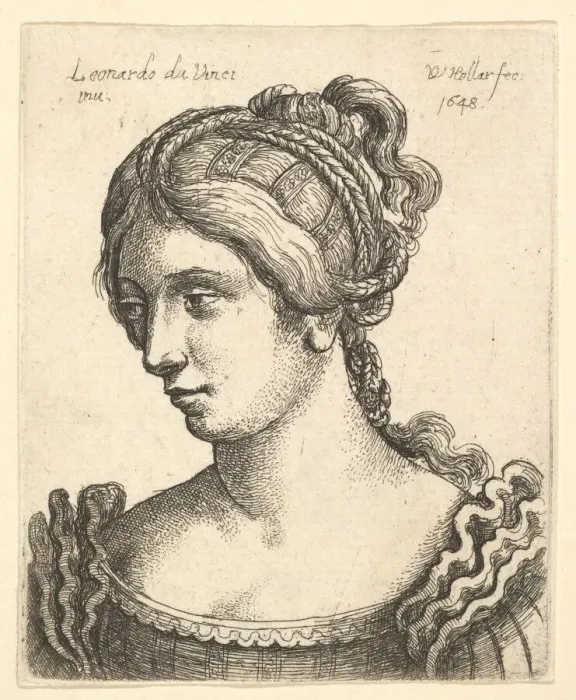 Framed Print : Bust of a woman looking downwards towards left with elaborately decorated hair, 1648 Framed Print : Bust of a woman looking downwards towards left with elaborately decorated hair, 1648