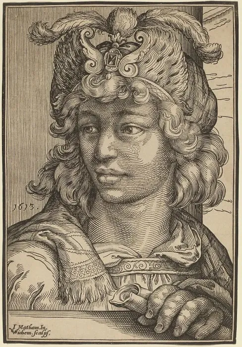 Framed Print : Bust of a Young Man, 1613. Creator: Christoffel van Sichem I Framed Print : Bust of a Young Man, 1613. Creator: Christoffel van Sichem I