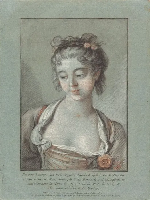 Framed Print : Bust of a Young Woman Looking Down, 1765  /  1767. Creator: Louis Marin Bonnet