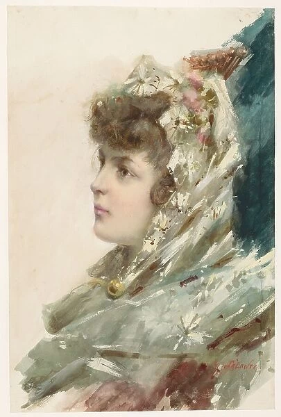 Bust of a young woman, in profile to the left, 1800-1892. Creator: A. Salanti