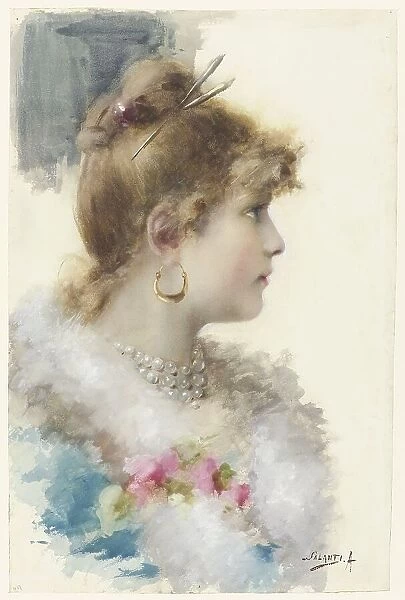 Bust of a young woman, in profile to the right, 1800-1892. Creator: A. Salanti