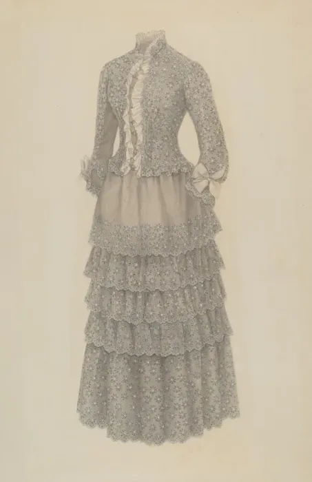 Framed Print : Bustle Dress, c. 1939. Creator: Mina Greene