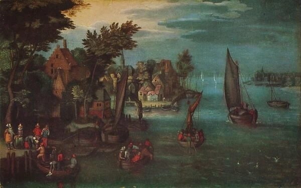 A Busy River Scene with Dutch Vessels and a Ferry, c1605. Artist: Jan Bruegel The Elder