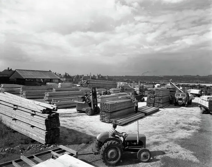 Framed Print : A busy timber yard, Bolton upon Dearne, South Yorkshire, 1960. Artist: Michael Walters Framed Print : A busy timber yard, Bolton upon Dearne, South Yorkshire, 1960. Artist: Michael Walters