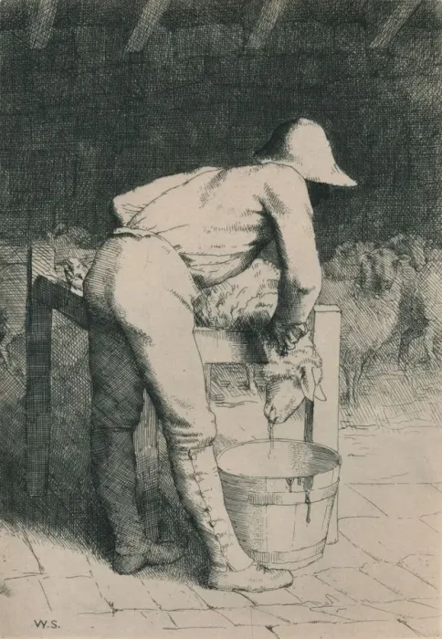 Framed Print : The Butcher and the Sheep, c1916. Artist: William Strang Framed Print : The Butcher and the Sheep, c1916. Artist: William Strang