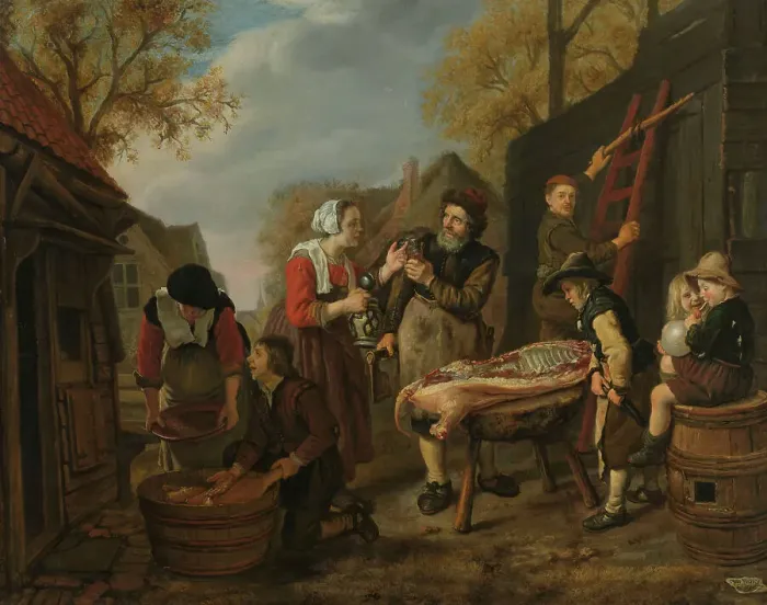 Framed Print : Butchering a Pig, 1648. Creator: Jan Victors Framed Print : Butchering a Pig, 1648. Creator: Jan Victors