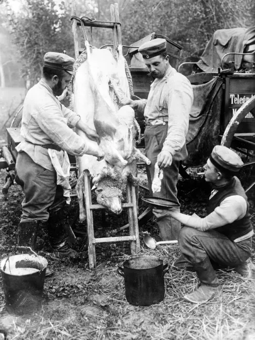 Framed Print : Butchering a sheep on the Front Line, c. 1914-18 Framed Print : Butchering a sheep on the Front Line, c. 1914-18