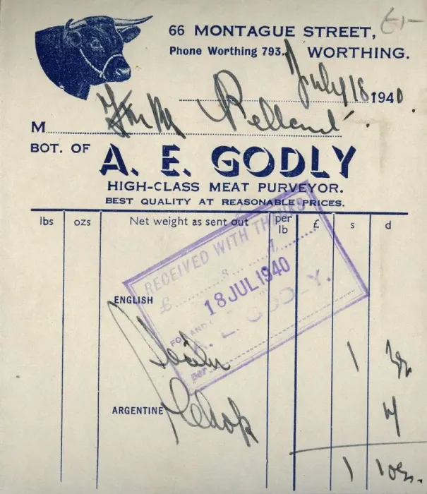 Framed Print : Butchers receipt, 1940. Creator: Unknown Framed Print : Butchers receipt, 1940. Creator: Unknown