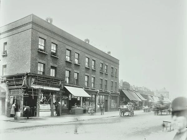 Butchers and other shops on the Tower Bridge Road, Bermondsey, London, 1900
