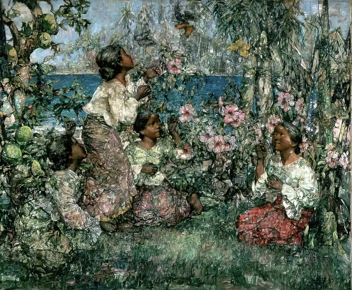 Framed Print : Butterflies, 1908. Creator: Edward Atkinson Hornel Framed Print : Butterflies, 1908. Creator: Edward Atkinson Hornel