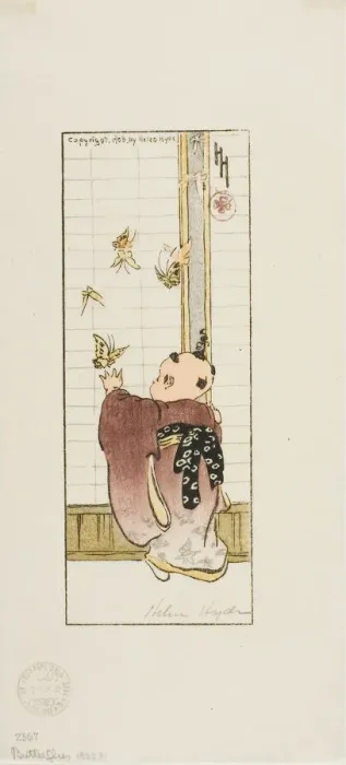 Framed Print : Butterflies, 1908. Creator: Helen Hyde Framed Print : Butterflies, 1908. Creator: Helen Hyde