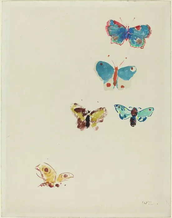 Framed Print : Five Butterflies, c. 1912. Creator: Odilon Redon Framed Print : Five Butterflies, c. 1912. Creator: Odilon Redon