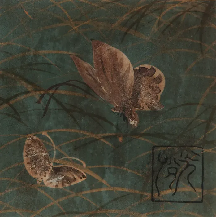 Framed Print : Butterflies and grasses, Edo period, early 17th century. Creator: Hon'ami Koetsu Framed Print : Butterflies and grasses, Edo period, early 17th century. Creator: Hon'ami Koetsu