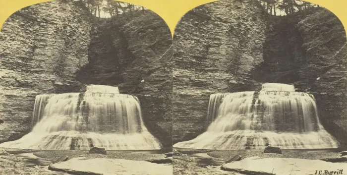 Framed Print : Buttermilk Creek, Ithaca, N. Y. 3d, or Pulpit Fall, 30 feet high, 1860 / 65. Creator: J. C Framed Print : Buttermilk Creek, Ithaca, N. Y. 3d, or Pulpit Fall, 30 feet high, 1860 / 65. Creator: J. C
