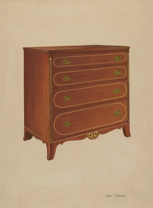 Framed Print : Butternut Wood Chest of Drawers, c. 1938. Creator: Lon Cronk Framed Print : Butternut Wood Chest of Drawers, c. 1938. Creator: Lon Cronk