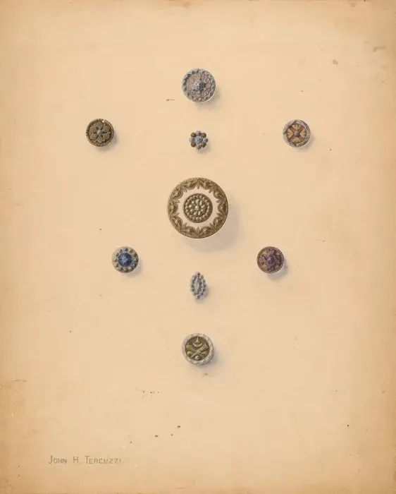Framed Print : Buttons, c. 1937. Creator: John H. Tercuzzi Framed Print : Buttons, c. 1937. Creator: John H. Tercuzzi