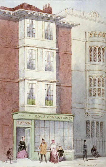 Framed Print : Buttons pastry and confectionery shop, 187 Fleet Street, City of London, 1887. Artist Framed Print : Buttons pastry and confectionery shop, 187 Fleet Street, City of London, 1887. Artist
