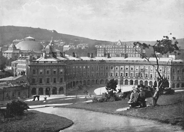 Framed Print : Buxton: The Crescent, c1896. Artists: John Carr, Valentine & Sons Framed Print : Buxton: The Crescent, c1896. Artists: John Carr, Valentine & Sons
