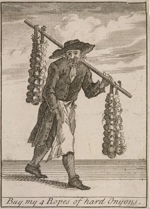Framed Print : Buy my 4 Ropes of hard Onyons, Cries of London, (c1688?) Framed Print : Buy my 4 Ropes of hard Onyons, Cries of London, (c1688?)