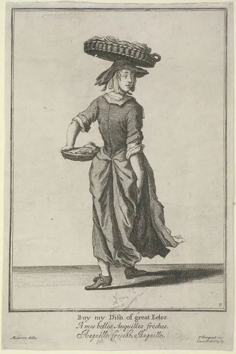 Framed Print : Buy my Dish of great Eeles, Cries of London, (c1688?). Artist: Pierce Tempest Framed Print : Buy my Dish of great Eeles, Cries of London, (c1688?). Artist: Pierce Tempest