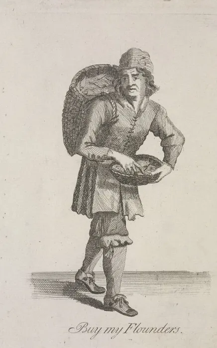 Framed Print : Buy my Flounders, Cries of London, c1688 Framed Print : Buy my Flounders, Cries of London, c1688