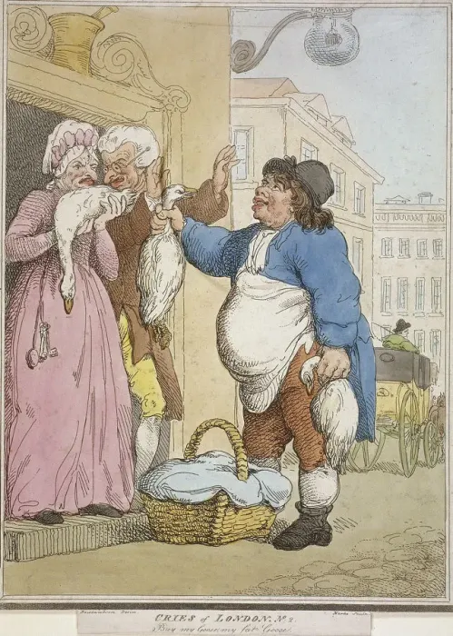 Framed Print : Buy my Goose, my fat Goose, plate II of Cries of London, 1799. Artist: H Merke Framed Print : Buy my Goose, my fat Goose, plate II of Cries of London, 1799. Artist: H Merke