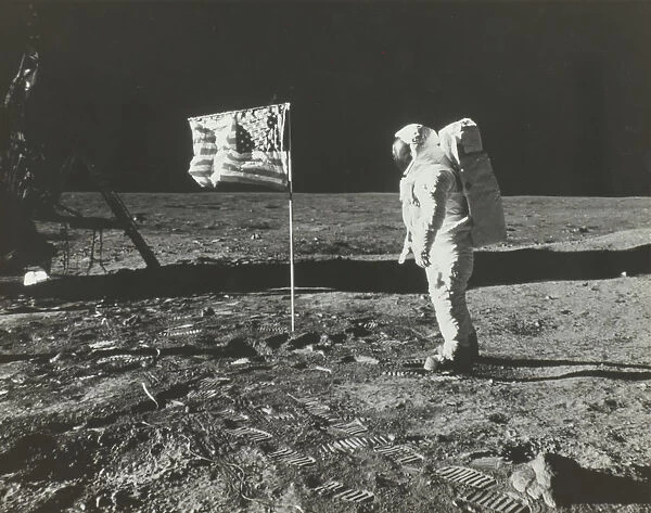 Buzz Aldrin on the Moon with the American Flag, 1969. Creator: Neil Armstrong